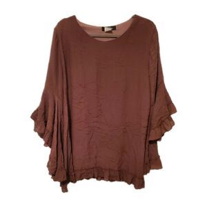 Sassy Bling Chocolate Brown Statement Tunic XL Ruffle Dramatic Sleeve Lagenlook